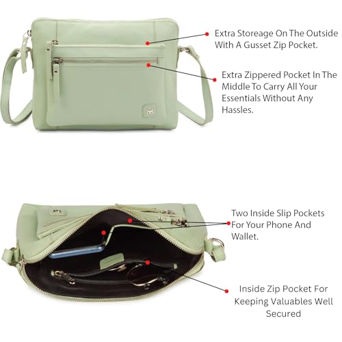 Leather Crossbody Bags for Women Small Soft Genuine Pebbled Sling Shoulder Handbag Crossover Purse with Full Adjustable Strap (Mint Nappa) - color: Mint Nappa