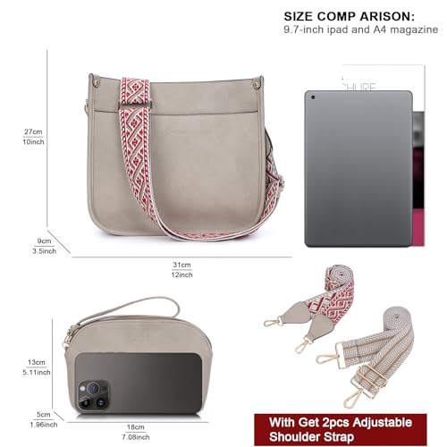 HKCLUF Crossbody Bag Purse for Women 2PCS/Set Leather Hobo Handbag Wallet Set With 2Adjustable Guitar Strap Shoulder Bag | Purse - color: A23-dark Beige