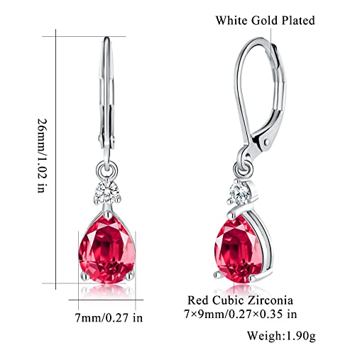 CiNily Teardrop Leverback Dangle Earrings for Women Hypoallergenic 14K Gold Plated Cubic Zircon Drop Earrings Fashion Crystal Earrings for Girls Jewelry Christmas Gifts - color: White Gold-Red CZ