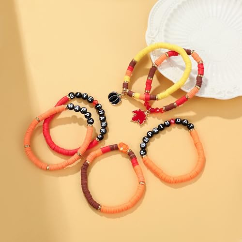 Elegance 11 designs Heishi Beaded Bracelets For Women Polymer Clay Colorful Surfer Stackable Beads Boho Bracelet Summer Beach Jewelry - color: Harvest Red