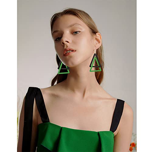 ANXIN Boho Personality Retro Tassel Rectangular Wooden Contrasting colors Earrings Chic Green Temperament Geometric Earrings Jewelry Gifts For Women - color: Black Green Wooden Earrings