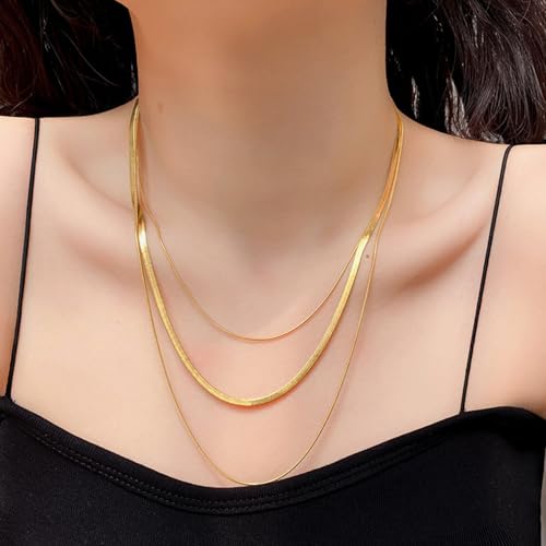 Gold Necklaces for Women Gifts - 14K Gold Plated Necklace for Women Necklaces for Her Tiny Fashion Jewelry for Teens，for Women Friends Jewelry Gifts，Necklace Gold Jewelry Birthday Gifts - style: Three layer double-layer snake bone necklace