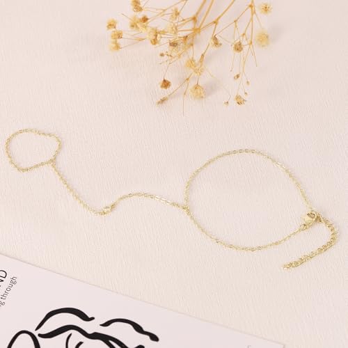 BAYLAY Hand Chain Bracelet, 14K Gold Plated Ring Bracelet Hand Chain Dainty Gold Bracelet for Women Trendy Finger Ring Slave Bracelets Hand Jewelry for Women Summer Beach Boho Gifts Trendy Stuff - color: 1CZ
