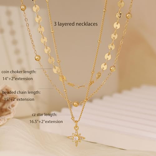 XIXINI Layered Necklaces for Women, Dainty Gold Necklace Stack 14k Gold Plated Layering Beads Choker Pendant Necklace Set Simple Statement Gold Necklaces for Women Trendy Fashion Gold Jewelry Sets - color: set2-Gold