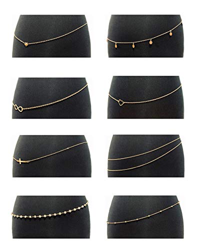 Tornito 4-8Pcs Sexy Body Chain Belly Waist Chain Necklace Summer Beach Bikini Bra Body Jewelry for Women Gold Tone - style: A2:8pcs, Gold Tone