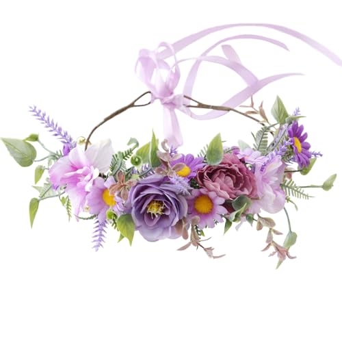 Vivivalue Fairy Floral Crown Woodland Headband Flower Headpiece Hair Wreath Forest Elven Circlet for Women Halloween Renaissance Wedding Bridal Cosplay Prom Photo Props Purple - color: 3