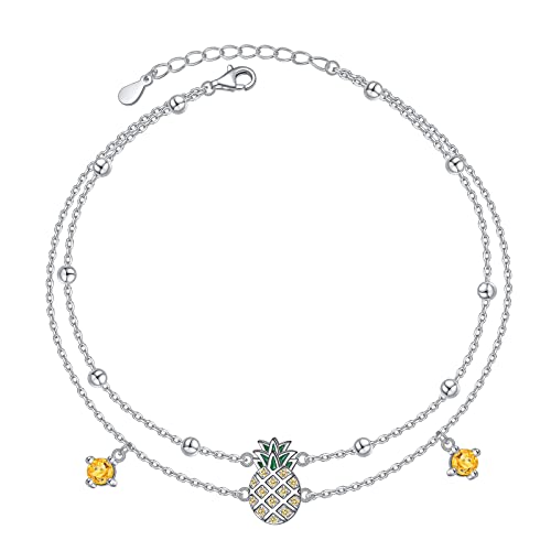 Anklets for Women S925 Sterling Silver Adjustable Beach Foot Ankle Bracelet Jewelry Gifts - style: Pineapple