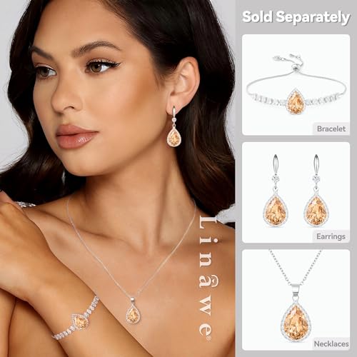 Linawe Crystal Imitation Diamond Rhinestone Charm Bracelets for Women, Gold/Silver/Rose Gold Adjustable Chain Bracelet, Teardrop Birthstone Cubic Zirconia Prom Costume Wedding Jewelry - color: Silver,Champagne