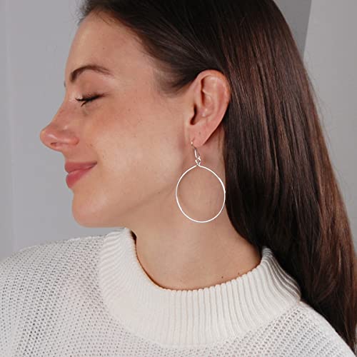 Dangle Hoop Earrings for Women - Minimalist Geometric Round Drop Hoops - Hypoallergenic, Safe for Sensitive Ears - Plated in 18K Gold or 925 Sterling Silver - color: 2.6" inch - 925 Silver Plated