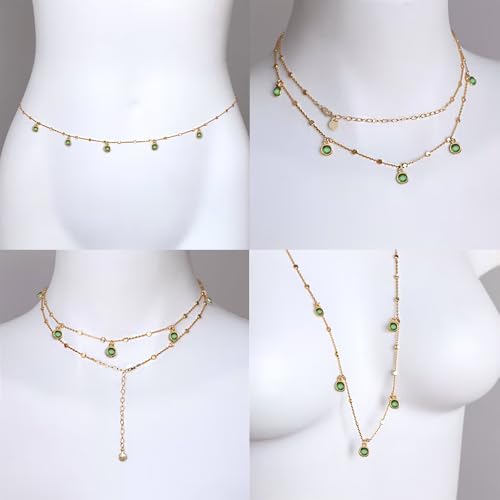 AILIN Custom 1-6 Birthstones Belly Chain Stainless Steel Dainty Personalized Waist Chain Multipurpose Birthstone Necklace For Women Summer Beach Jewelry Birthday Gifts For Her Girlfriends Wife Mom