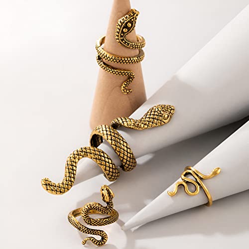 4PC Antique Gold Snake Octopus Rings, Simple Stacking Ring, Boho Knuckle Ring Set, Stackable Midi Cuff Rings, Vintage Joint Finger Rings for Women Men