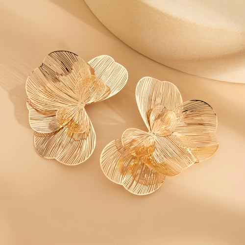 Gold Large Flower Dangle Earrings for Women Vintage Big Ginkgo Leaf Statement Silver Earring Trendy Oversized Floral Punk Jewelry Hip Hop Accessories - color: Gold