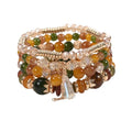 Caiyao 4Pcs Bohemia Multilayer Stackable Beaded Bracelets Set Colorful Crystal Stone Gold Beaded Stretch Bracelets Hawaii Charm Bracelet for Women Men Summer Beach Boho Vacation Jewelry Gifts - color: Reseda green