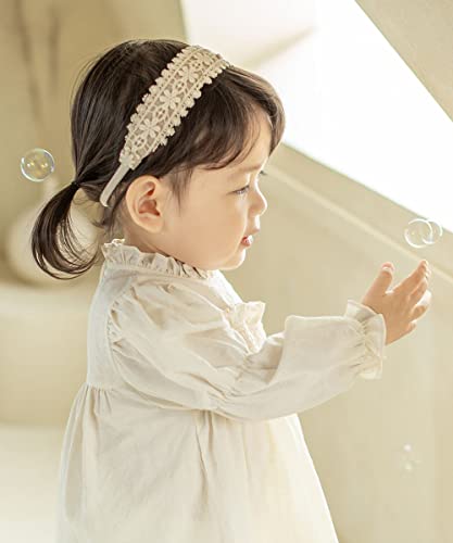 Boho Chic Lace Headband, Elastic Turban with Cream Wrap for Newborn Infant Girls (Style 4)