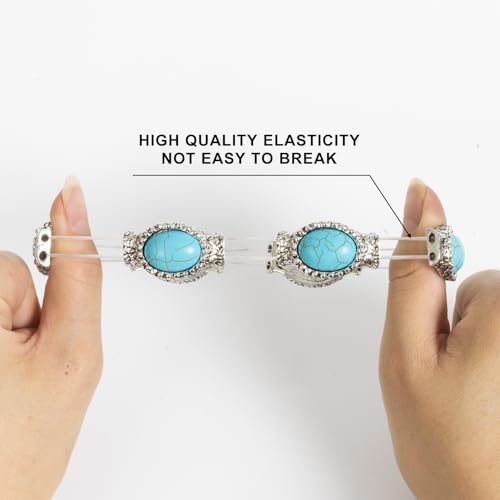 Turquoise Beaded Stretch Bracelets Bohemian Stackable Bracelets Y2K Summer Beach Bracelets Jewelry for Women - color: Silve-C
