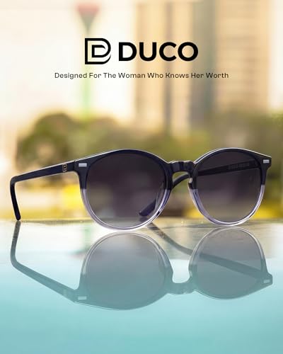 DUCO Women's Trendy Retro Round Acetate Polarized Sunglasses, UV400 99% Glare Block, Lightweight for Daily & Outdoor - color: 5. Dark Blue Frame Blue Lens
