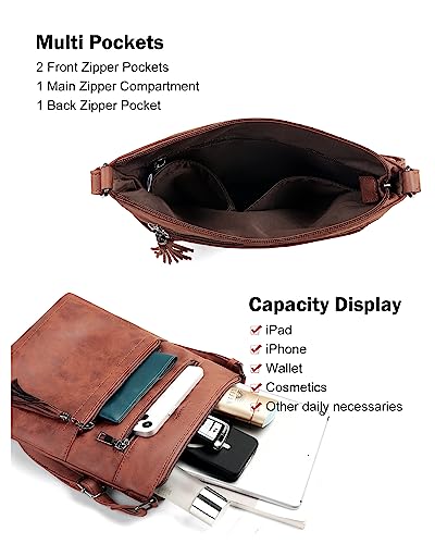 MASINTOR Crossbody Purses for Women, Multi Pocket Casual Crossbody Bag, Adjustable Strap Shoulder Bag with Tassel - color: Retro Red Coffee
