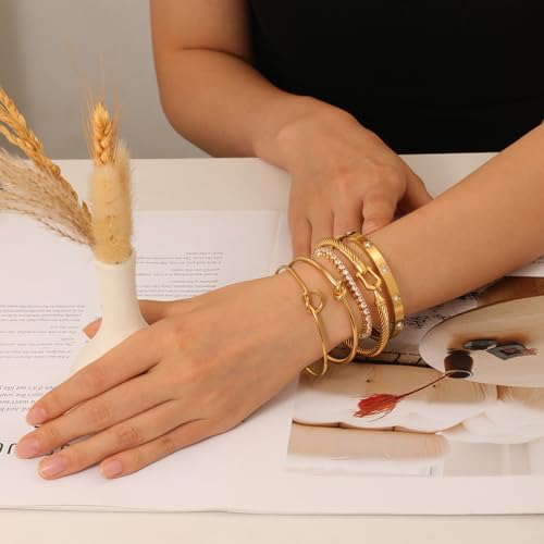 18 K Gold Plated Love Bangle Bracelet Stack Cuff Jewelry for Women Jewelry Set for Women Gift with Box - style: style1