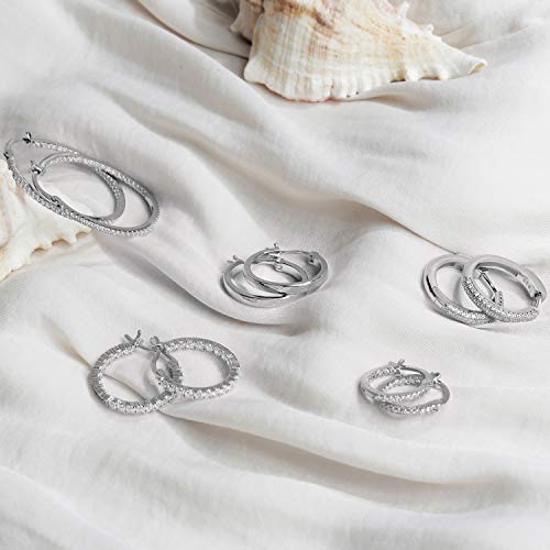 PAVOI 14K Gold Plated 925 Sterling Silver Posts Cubic Zirconia Hoop Earrings for Women | Halo CZ Gold Huggie Hoops - color: White Gold, size: 20 Millimeters