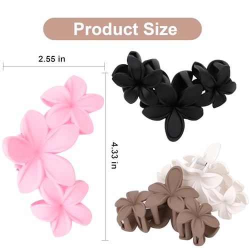 ANBALA Flower Hair Accessories: 4PCS Matte Plumeria Hair Claws, Strong Hold Clips for Women and Girls - color: white, brown, black, pink