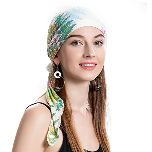 ZLYC Chemo Headwear Pre Tied Head Scarf Headwraps Lightweight Turban Beanie Cap for Women - color: Leaves Beige