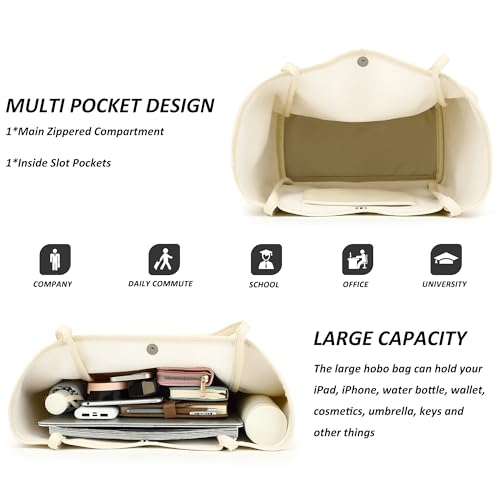 TANTOMI Tote Bag for Women Vegan Leather Purses and Handbags Ladies Waterproof Big Shoulder Bag for Travel - color: Cream White