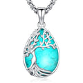 Turquoise/Amethyst/Moonstone/Black Onyx Tree of Life Necklace for Women Hummingbird Necklaces White Gold Plated Copper Jewelry - style: B-Tree of Life -Turquoise