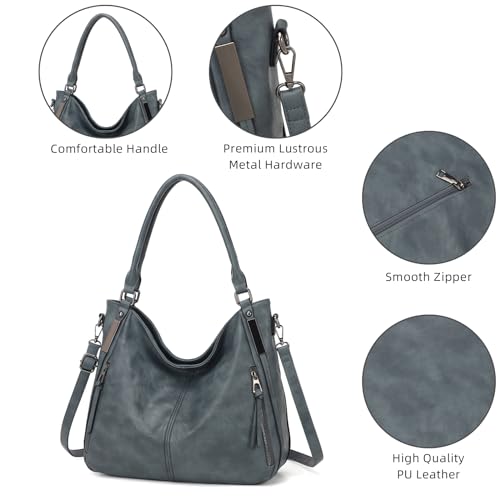 Shoulder Handbags for Women Large Soft Casual PU Leather Hobo Tote Purses - color: B-peacock Blue