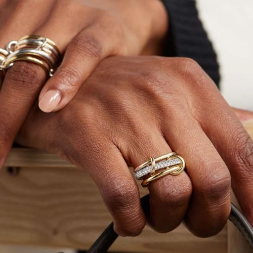 BKC Gold Stackable Rings for Women, 14k Gold Plated Chunky Statement Cubic Zirconia Rings, Silver Gold Multi Ring Interlocking Mixed Metals Stack Rings Set Non Tarnish - color: Modernist set, size: 8
