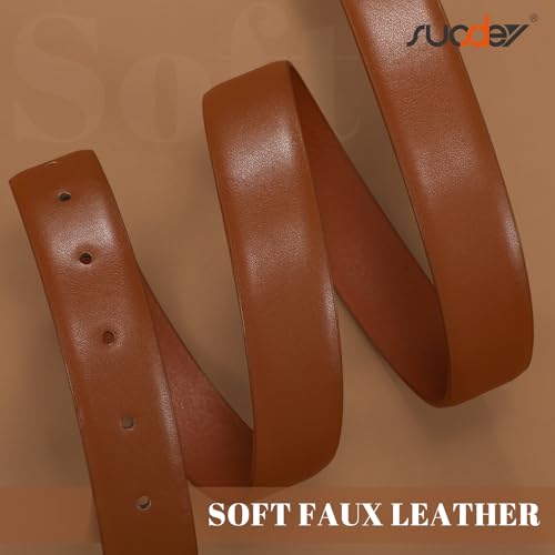 SUOSDEY Women Leather Belt for Jeans Pants, Fashion Dress Waist Belt with Gold Buckle - color: A-brown, size: S：Fit waist 27''-31''
