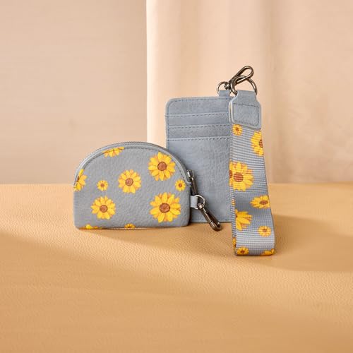 Wrangler KeyChain Wristlet Wallets for Women Sunflower Floral Dual Pouch Wristlet Western Credit Card Holder Wallet with Zipper Pocket - color: Sunflower Jean