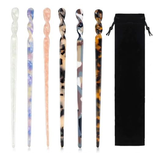 6 Pieces Acetate Hair Sticks, Vintage Tortoiseshell Hair Chopsticks with Leopard Print, for Buns Hair Clips Hair Sticks for Long Hair Accessories, Includes Flannel Bag for Women Girls - color: Classic Pattern