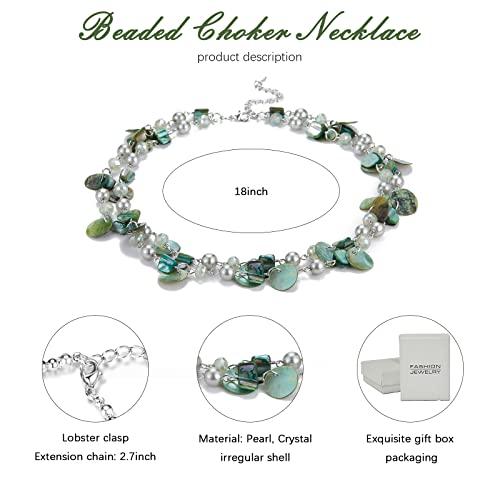 Noessla Layered Beaded Chunky Necklace for Women Boho Two-color Shell Statement Necklace Fashion Collar Costume Jewelry Gifts for Mum - color: 14-Green
