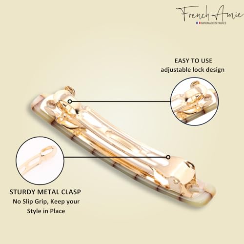 French Amie Small 2 1/4 inch Celluloid Handmade Hair Barrette No Slip Grip Durable Styling Women Hair Accessories Hair Clip for Girls, Made in France(Ivory Brick) - color: Ivory Brick