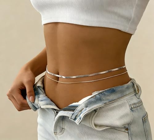 HERSIN Waist Chain for Women, 14k Gold/Silver Plated Dainty Waist Chain Cute Body Chain Gold Chain Belt for Womens Belly Chain Beach Accessories for Womens Summer Jewelry for Women Gifts - style: snake-SL