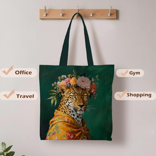 Preppy Animal Tote Bag, Pet Canvas Tote Bag, Reusable Grocery Shopping Shoulder Bags - color: Floral Tiger