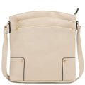 ALYSSA Triple Zip Pocket Large Crossbody Bag - color: Beige