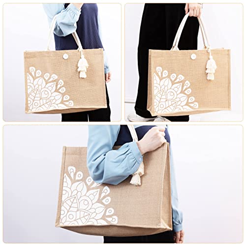 itgowisa Jute Beach Bag for Women, Burlap Beach Tote Bag with Tassel Pocket, Summer Gift for Vacation, Pool, Cruise & Grocery | Jute material - color: White Tassel
