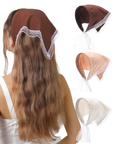 Molans 3PCS Triangle Headband Scarf for women - Fashion Kerchief Accessories with Lace Trim Adjustable Bohemian Hair Bandanas
