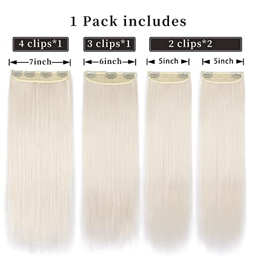 Synthetic Hair Extensions Platinum Blonde 20 Inch Full Head Ice Blonde Hair #60 Clip in Extensions 4 Pcs - color: 60# - Platinum Blonde