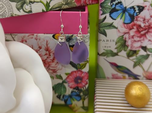 Popular Recycled Sea Glass Earrings on Sterling Silver Hooks - color: Lavender 2
