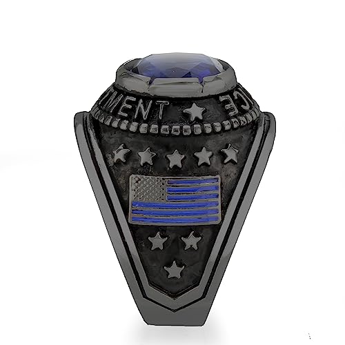 Mia Arte Mens Custom US Vintage Police Officer Shield Ring with Engraved Name | Durable TK316 Stainless Steel | Size 8-14 - color: Black