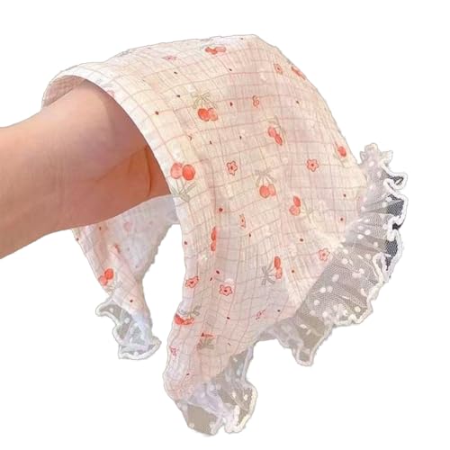 Women's Lace Bandana Headband, Vintage Gingham Triangle Scarf with Bow, French Retro Style for Boho Chic & Casual Outfits (24-Cherry blossom, One Size) - color: 24-Cherry blossom