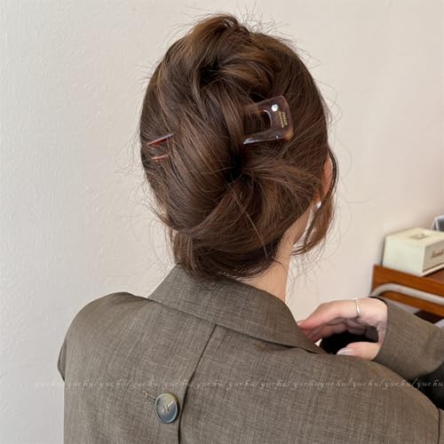 French Hair Clips 4-Pack Assorted Styles, U-Shaped Textured Hair Pins for Women with Black, Tortoiseshell, Leopard & Smoky, for Ponytail Bun Updo (Tortoiseshell) - color: Tortoiseshell