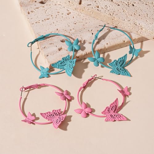 Kercisbeauty Polished Butterfly Big Hoop Earrings for Women Special Occasion Cute Jewelry - color: Green