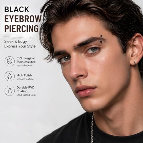 Eyebrow Piercing Jewelry Set with Tool, Surgical Steel Curved Barbell Kit with CZ, Spike & Ball Replacement Ends, Internal Thread 6mm/8mm/10mm Rook Daith Lip Rings for Women Men - color: 14G Black