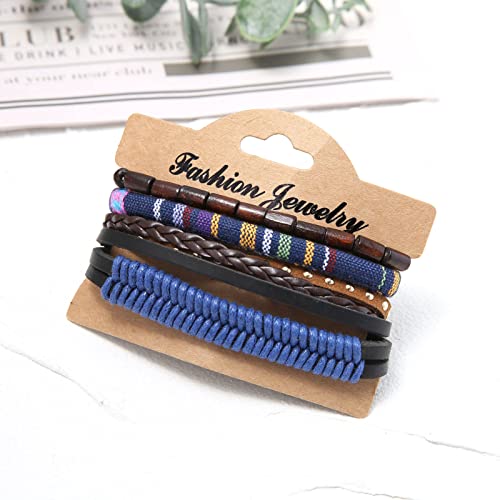 HZMAN Wrap Bracelets Men Women, Hemp Cords Wood Beads Ethnic Tribal Bracelets, Leather Wristbands - style: Dark Blue Hemp Rope