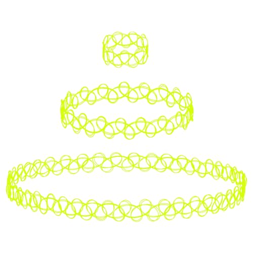 BodyJ4You 3PC Tattoo Choker Set Necklace Bracelet Ring - 90s Necklace 2000s Y2K Fashion Vintage - Stretchy Elastic Neck Lace Women's - Gothic Black Multicolor Rainbow - Classic Fashion Trend - color: Yellow