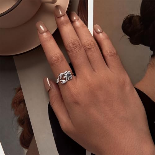 BISAER 925 Sterling Silver Ring Adjustable Cute Unique Cat Snake Butterfly Dragonfly Fashionable Ring For Women Jewelry - color: Purple Scorpion