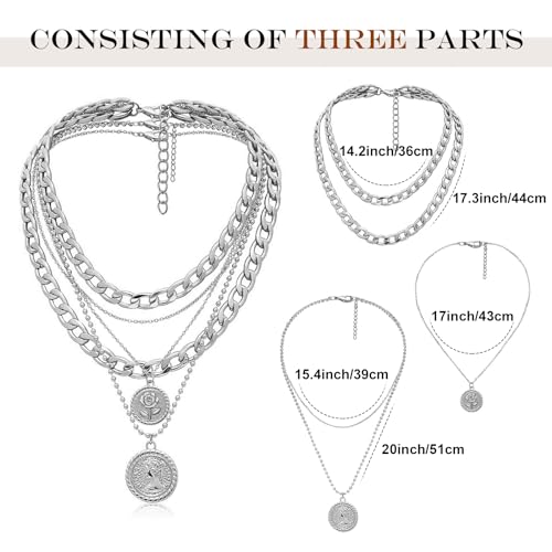 MJartoria Gold Layered Necklaces for Women Trendy Retro Birthflower Coin Pendant Necklace Dainty Chunky Chain Choker Necklaces for Jewelry Birthday Gifts - color: Silvery, style: June Birthflower-Rose